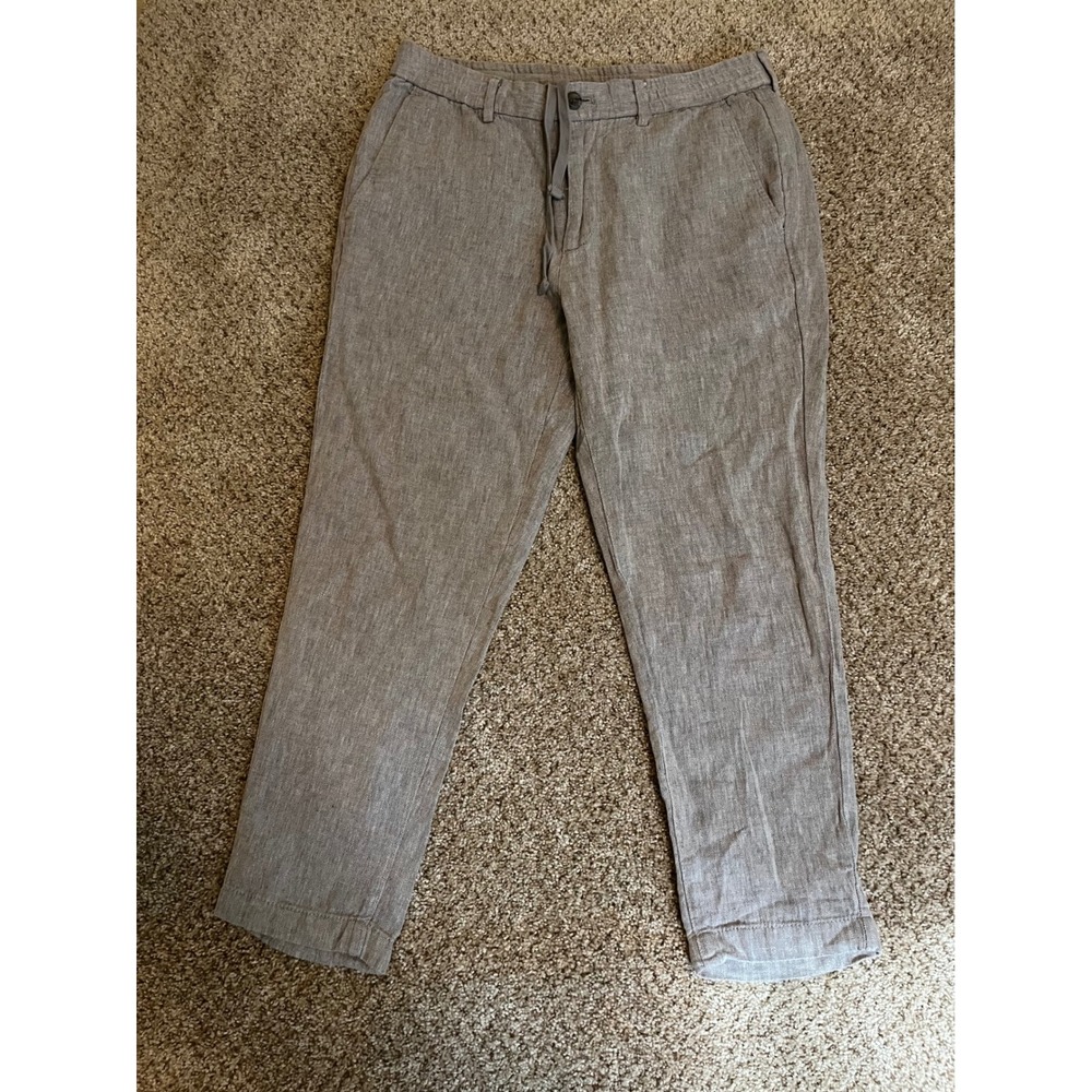 Banana Republic Men Pants 32x30 Gray Linen Cotton Athletic Fit Drawstring Casual
